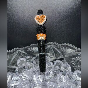 Black and Orange Beaded Pen bling pen.  Homemade. New